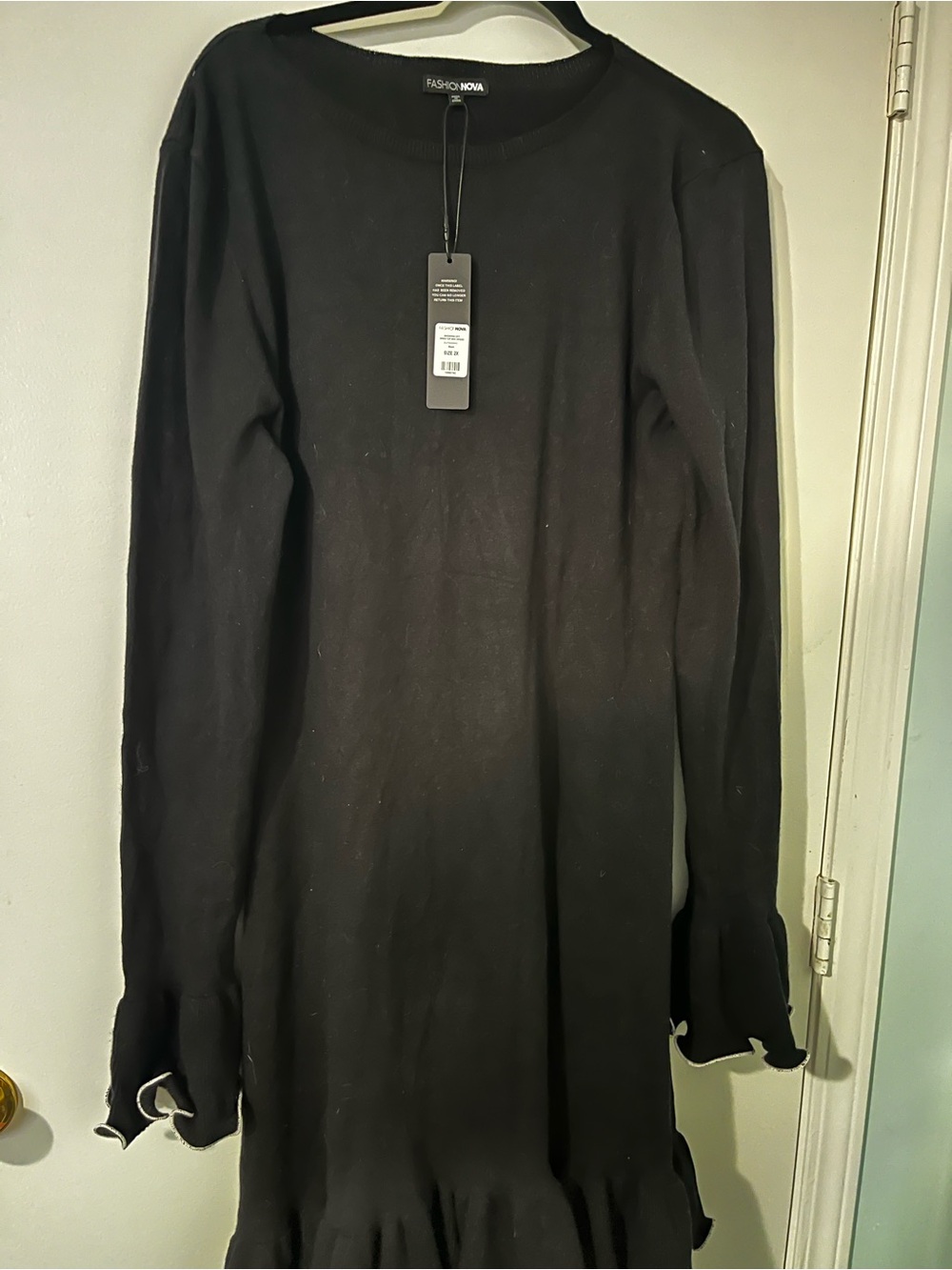 Fashion Nova Black Long Sleeve Ruffle Hem Dress